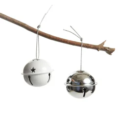 Silver and White 4cm Jingle Bell Decorations - Box of 12 Christmas Bells And Bows|