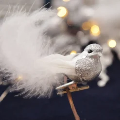 Silver Bird Clip with White Feather Tail - Set of 3 Butterflies And Birds|