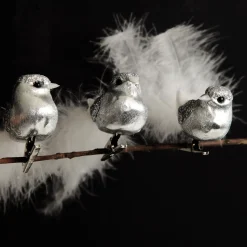 Silver Bird Clip with White Feather Tail - Set of 3 Butterflies And Birds|