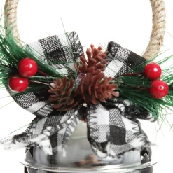 Silver Christmas Bell Door Hanger with Black Buffalo Check Bow Christmas Bells And Bows|