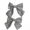 Silver Glitter Bow - Set of 2 Christmas Bells And Bows|