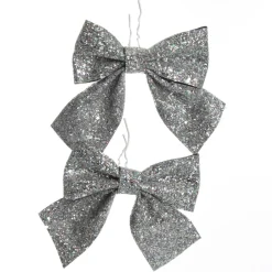 Silver Glitter Bow - Set of 2 Christmas Bells And Bows|