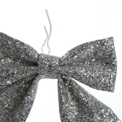 Silver Glitter Bow - Set of 2 Christmas Bells And Bows|