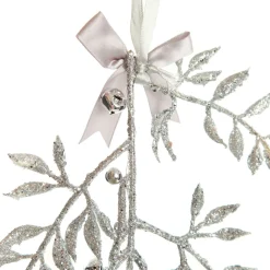 Silver Glitter Fern Tree Decoration with Mini Bells Christmas Tree Decorations|