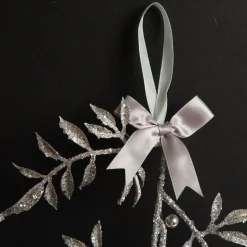 Silver Glitter Fern Tree Decoration with Mini Bells Christmas Tree Decorations|