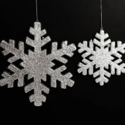 Silver Glitter Hanging Snowflake - Small Snowflakes And Stars|