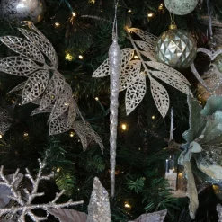 Silver Glitter Icicle Long Drop Christmas Tree Decorations|