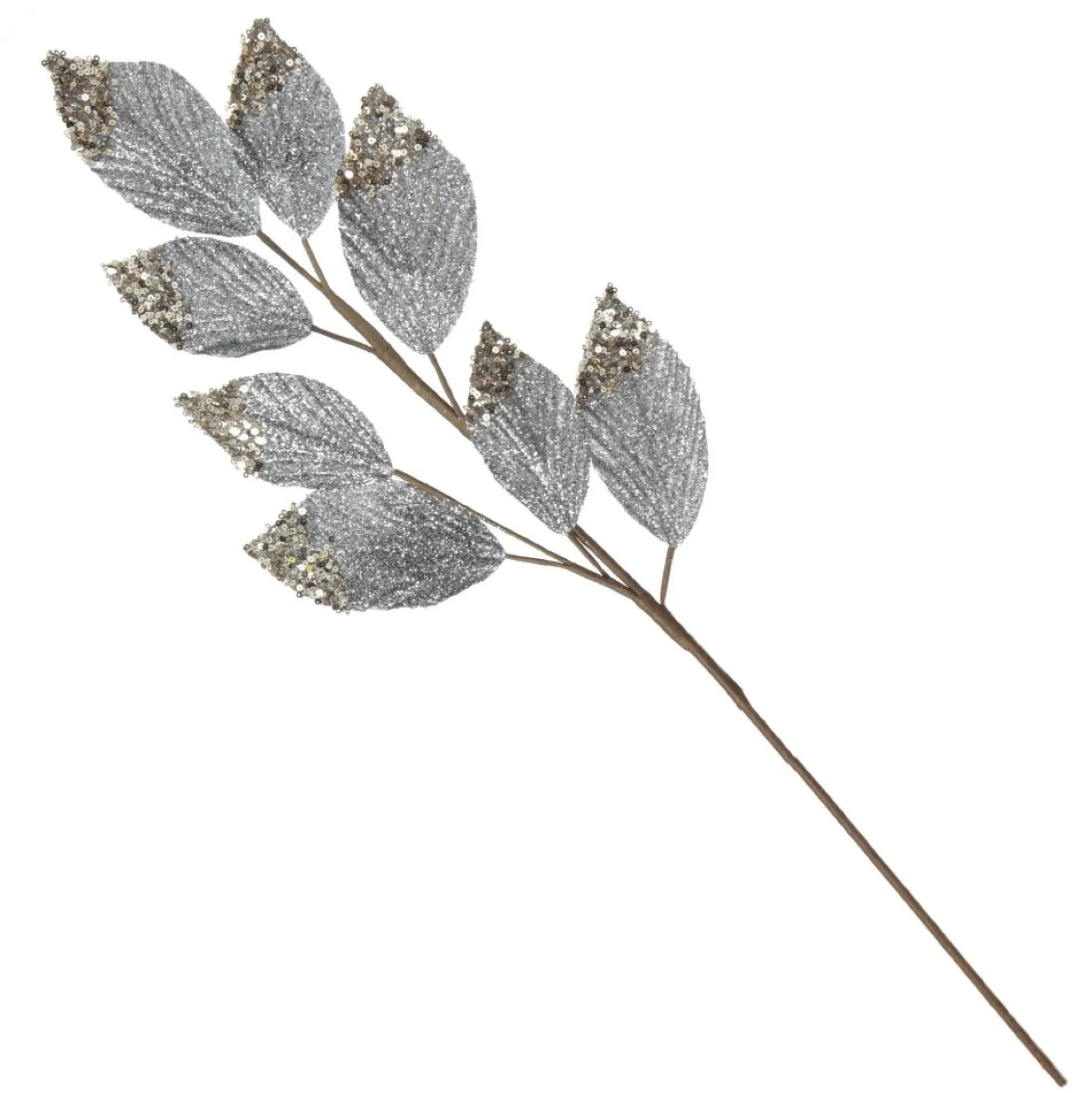 Silver Glitter Leaf Spray with Sequin Tips Christmas Sprays|