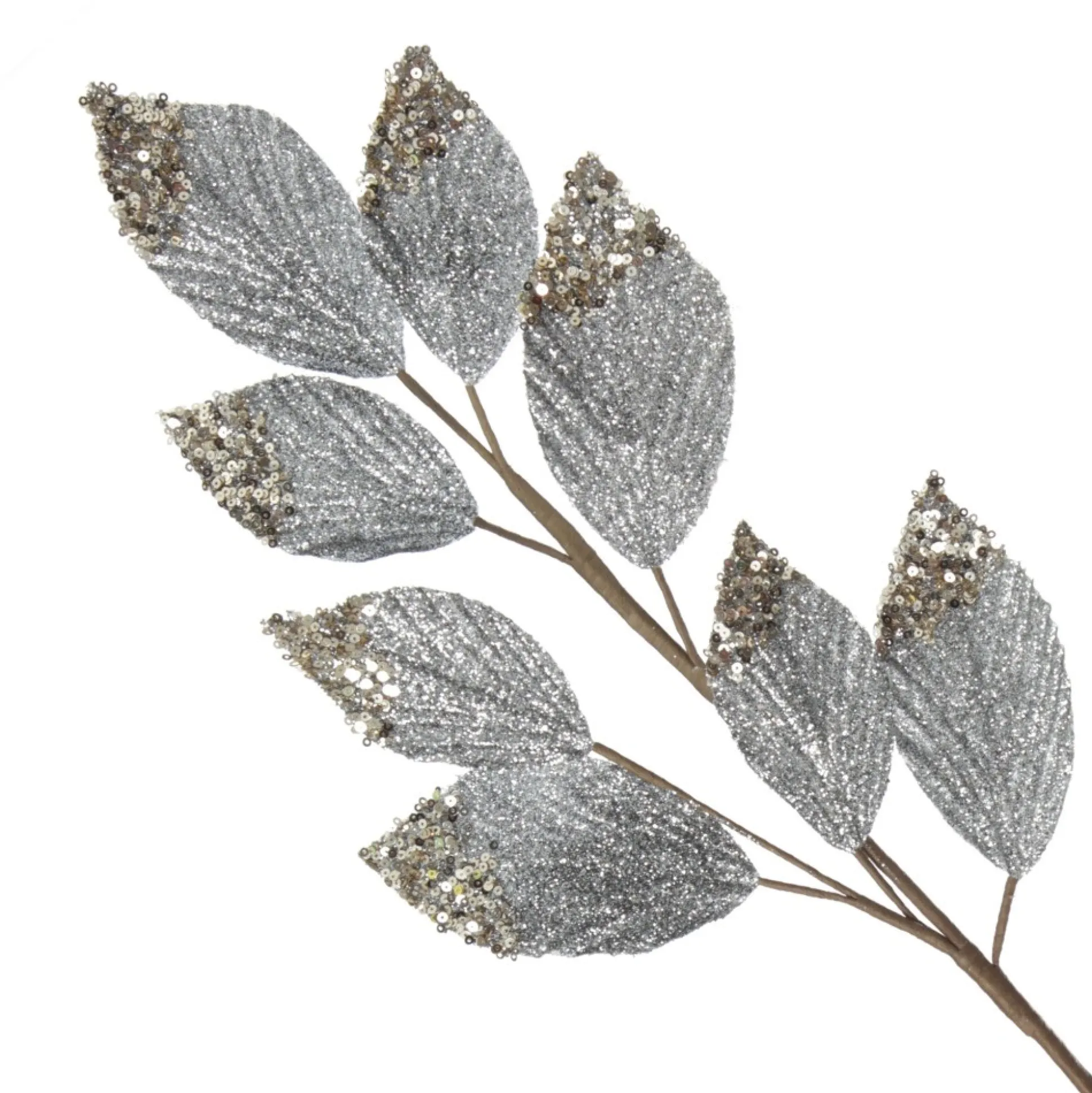 Silver Glitter Leaf Spray with Sequin Tips Christmas Sprays|