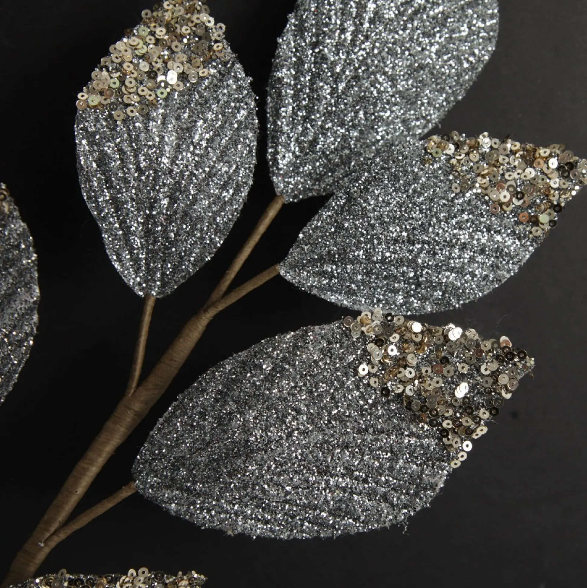 Silver Glitter Leaf Spray with Sequin Tips Christmas Sprays|