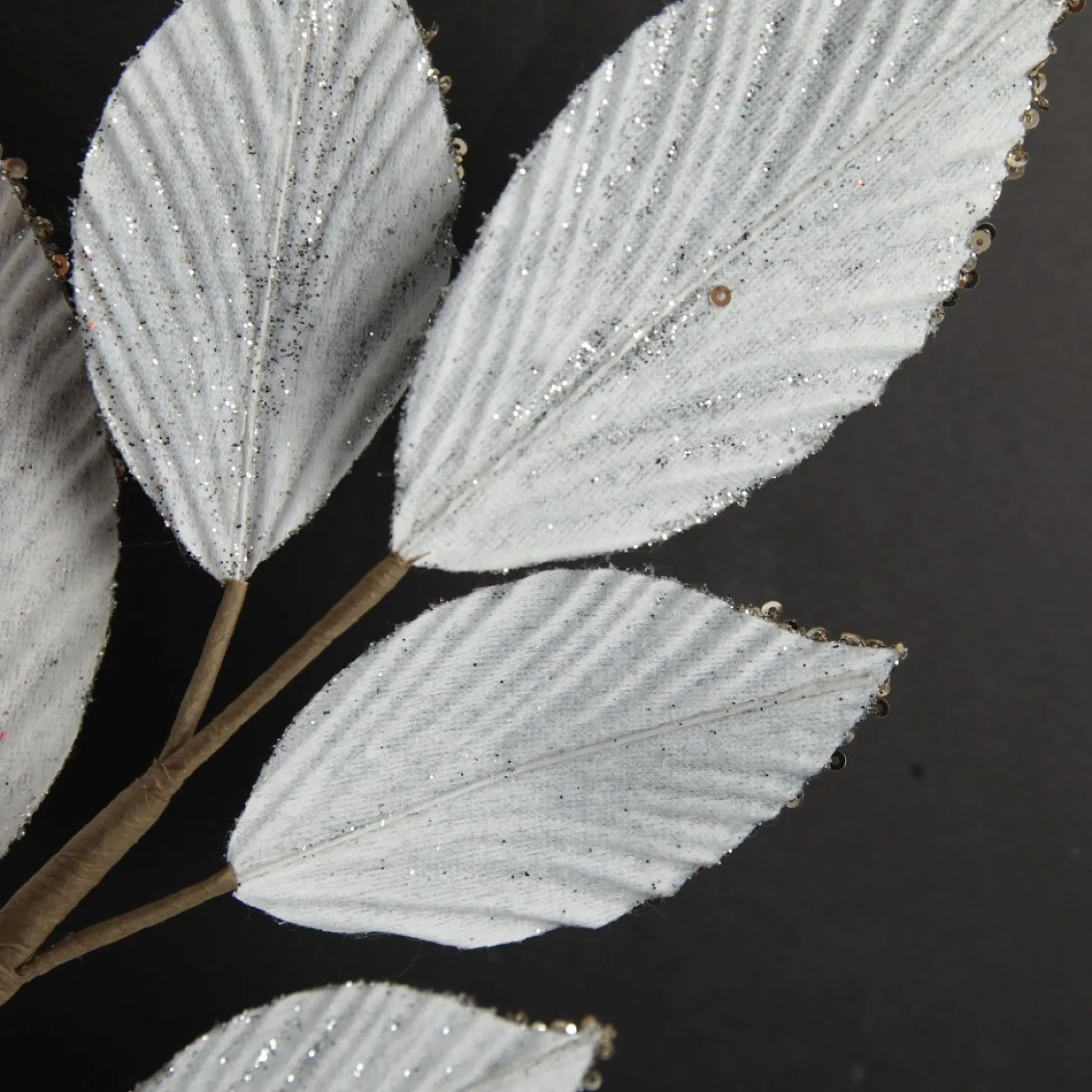 Silver Glitter Leaf Spray with Sequin Tips Christmas Sprays|