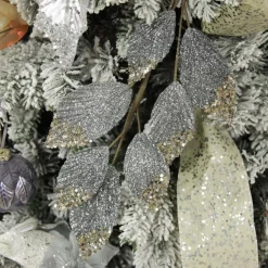 Silver Glitter Leaf Spray with Sequin Tips Christmas Sprays|