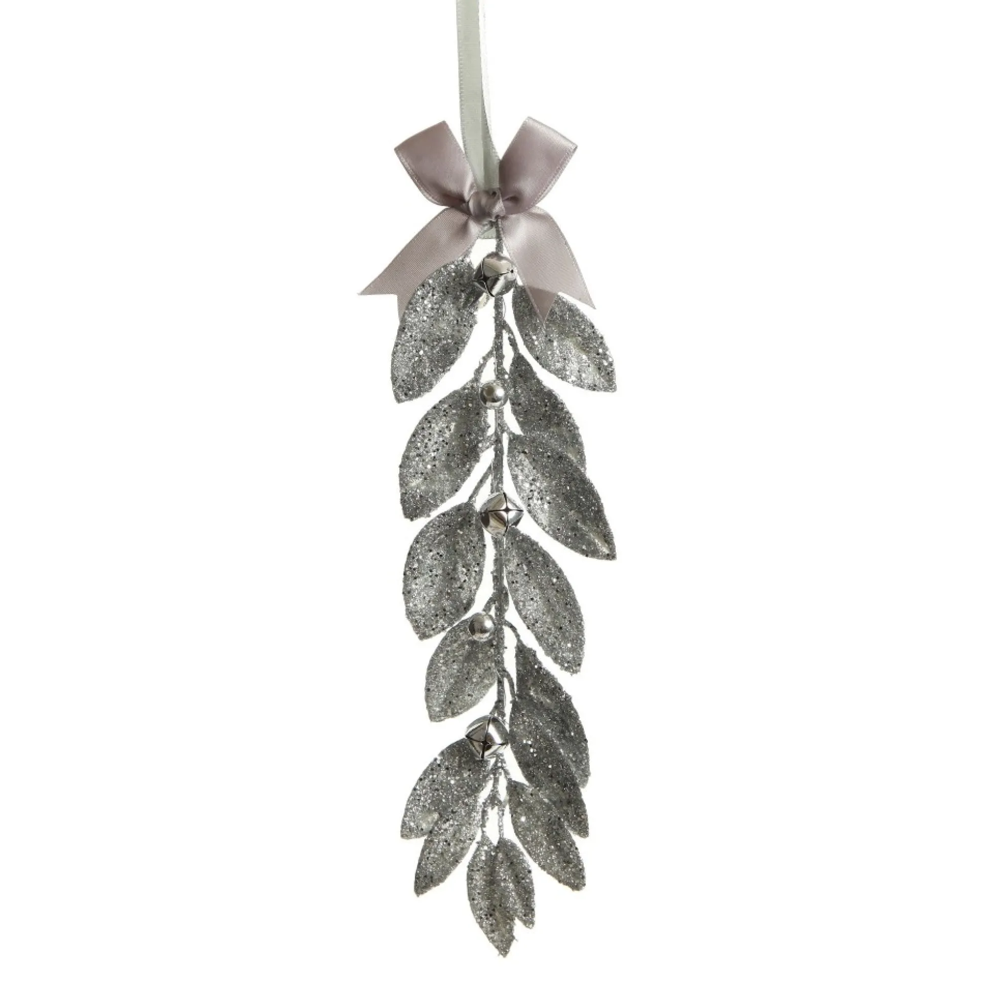 Silver Glitter Leaf Tree Decoration with Mini Bells Christmas Tree Decorations|
