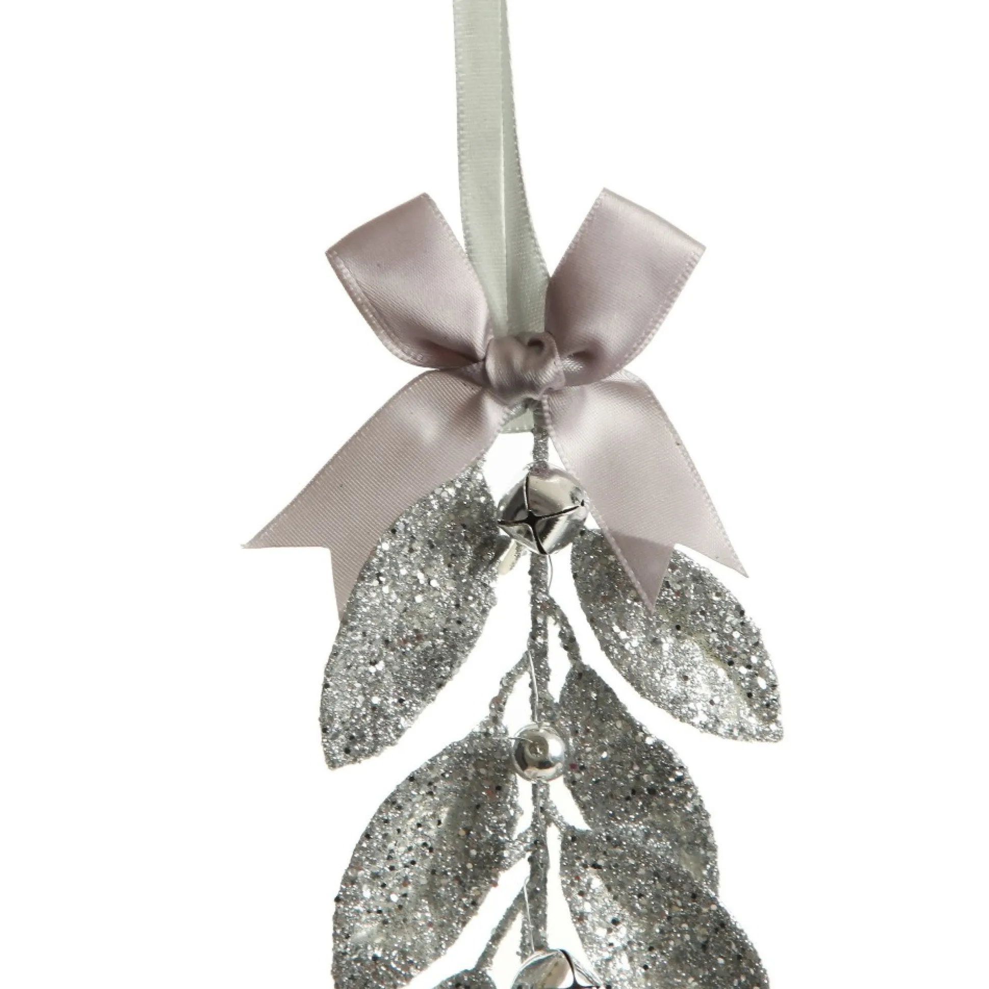 Silver Glitter Leaf Tree Decoration with Mini Bells Christmas Tree Decorations|
