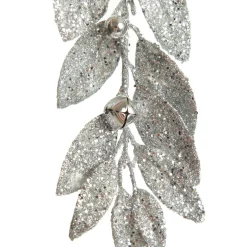 Silver Glitter Leaf Tree Decoration with Mini Bells Christmas Tree Decorations|