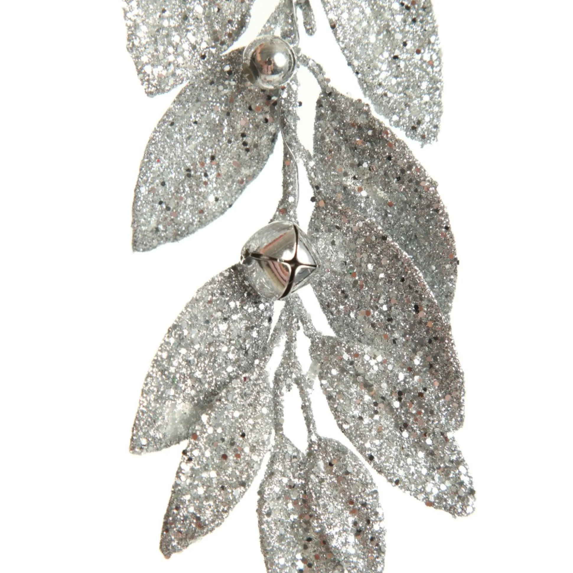 Silver Glitter Leaf Tree Decoration with Mini Bells Christmas Tree Decorations|