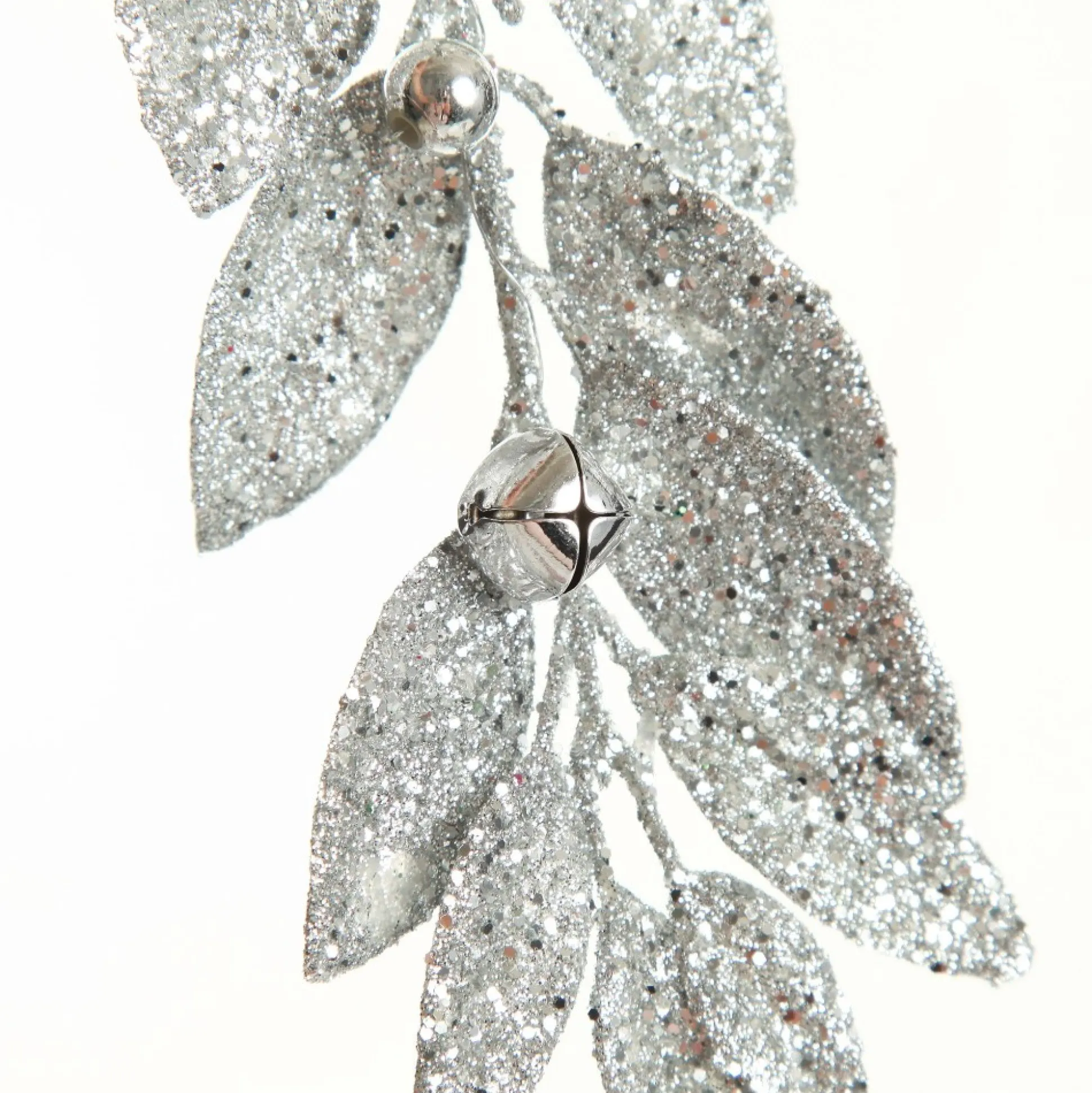 Silver Glitter Leaf Tree Decoration with Mini Bells Christmas Tree Decorations|