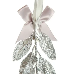 Silver Glitter Leaf Tree Decoration with Mini Bells Christmas Tree Decorations|