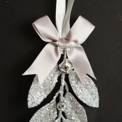 Silver Glitter Leaf Tree Decoration with Mini Bells Christmas Tree Decorations|