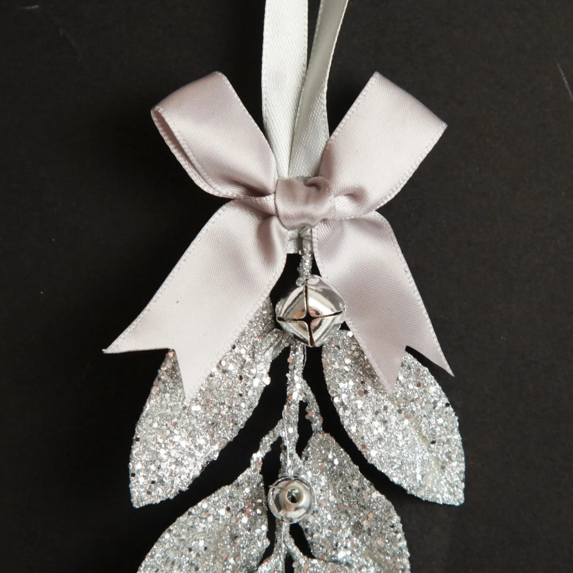 Silver Glitter Leaf Tree Decoration with Mini Bells Christmas Tree Decorations|