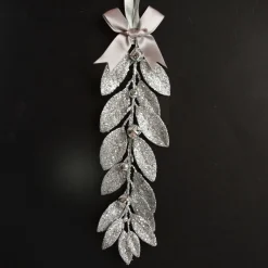 Silver Glitter Leaf Tree Decoration with Mini Bells Christmas Tree Decorations|