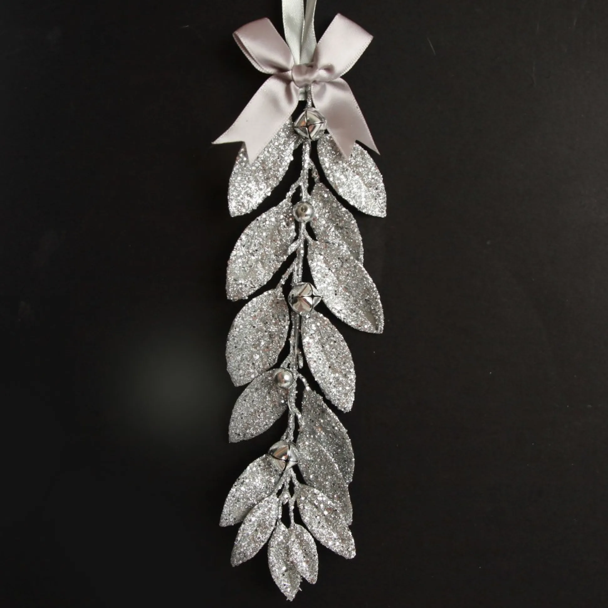 Silver Glitter Leaf Tree Decoration with Mini Bells Christmas Tree Decorations|