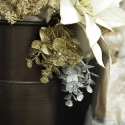 Silver Glitter Silver Dollar Leaf Pick - Set of 2 Christmas Pick|