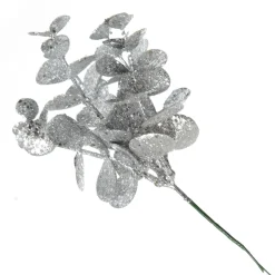 Silver Glitter Silver Dollar Leaf Pick - Set of 2 Christmas Pick|