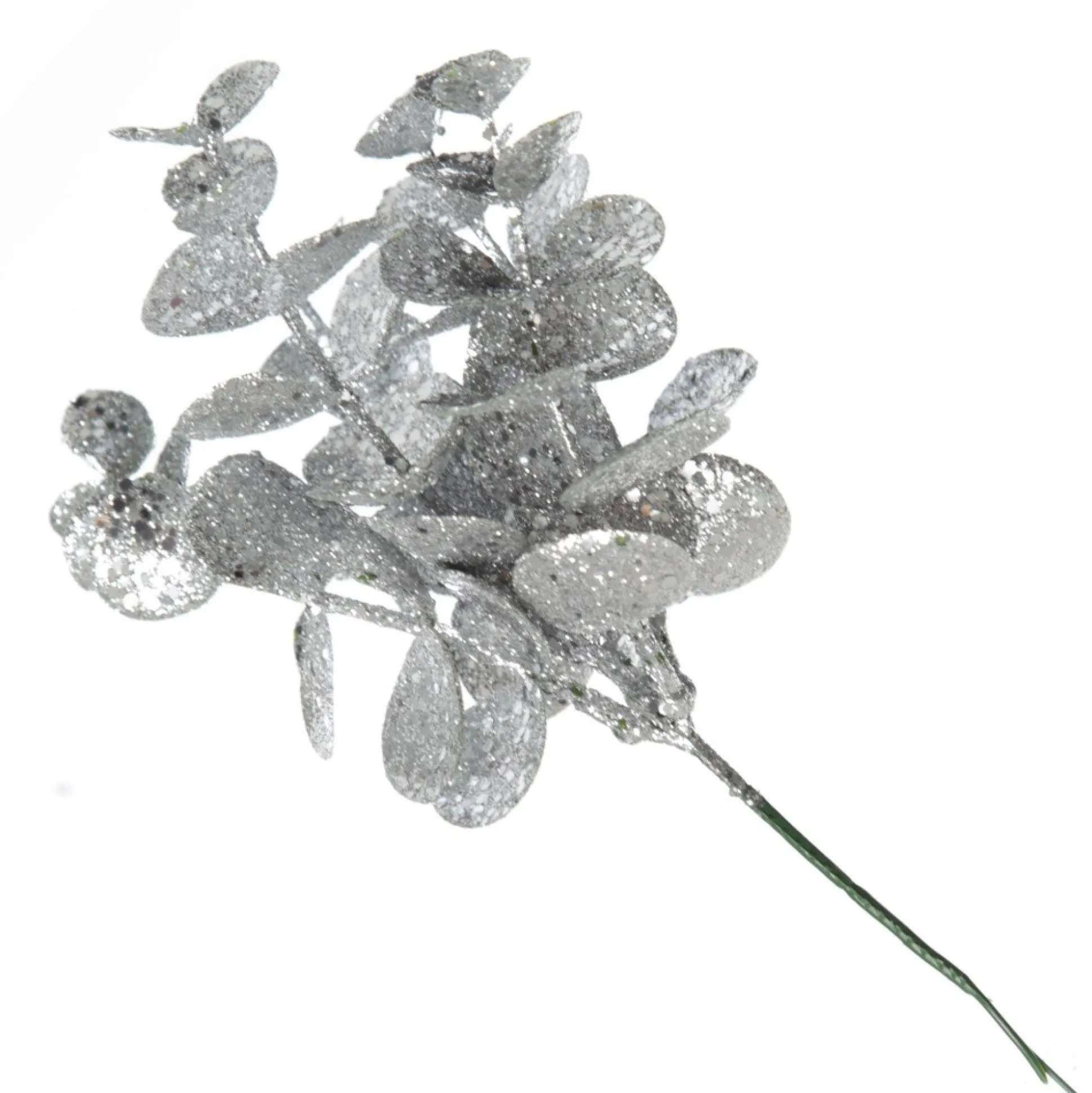 Silver Glitter Silver Dollar Leaf Pick - Set of 2 Christmas Pick|