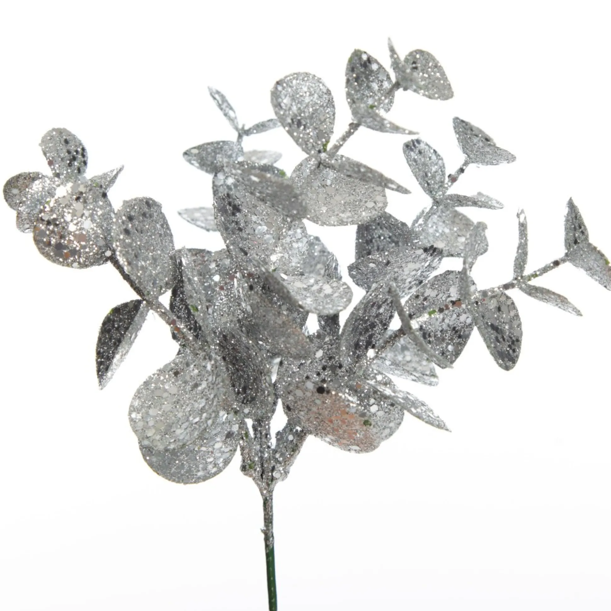 Silver Glitter Silver Dollar Leaf Pick - Set of 2 Christmas Pick|