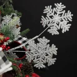 Silver Glitter Snowflake Christmas Spray Christmas Tree Picks|