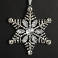 Silver Glitter Snowflake with Diamonte Tree Decoration Snowflakes And Stars|