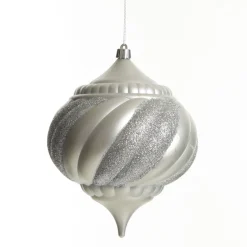 Silver Glitter Swirl Christmas Onion Bauble Finials And Drops|