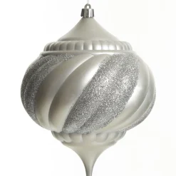 Silver Glitter Swirl Christmas Onion Bauble Finials And Drops|