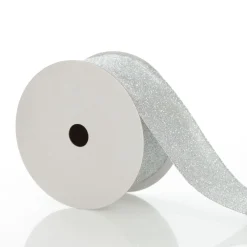 Silver Glitter Wired Christmas RIbbon - 6.5cm Ribbons|