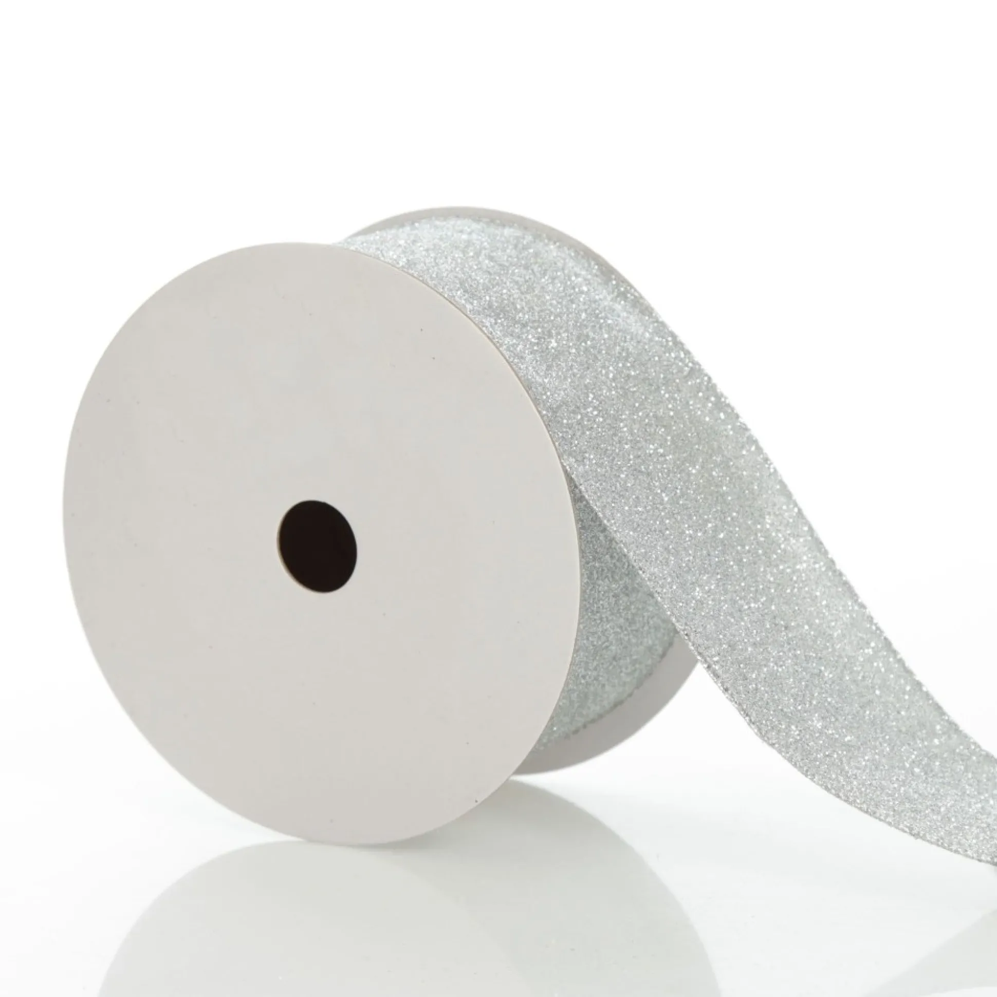 Silver Glitter Wired Christmas RIbbon - 6.5cm Ribbons|