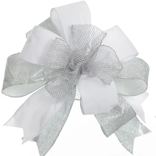 Silver Glitter Wired Christmas RIbbon - 6.5cm Ribbons|