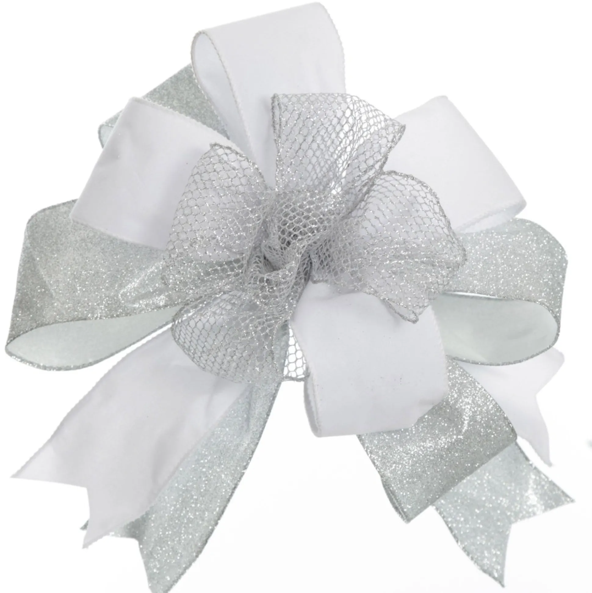 Silver Glitter Wired Christmas RIbbon - 6.5cm Ribbons|