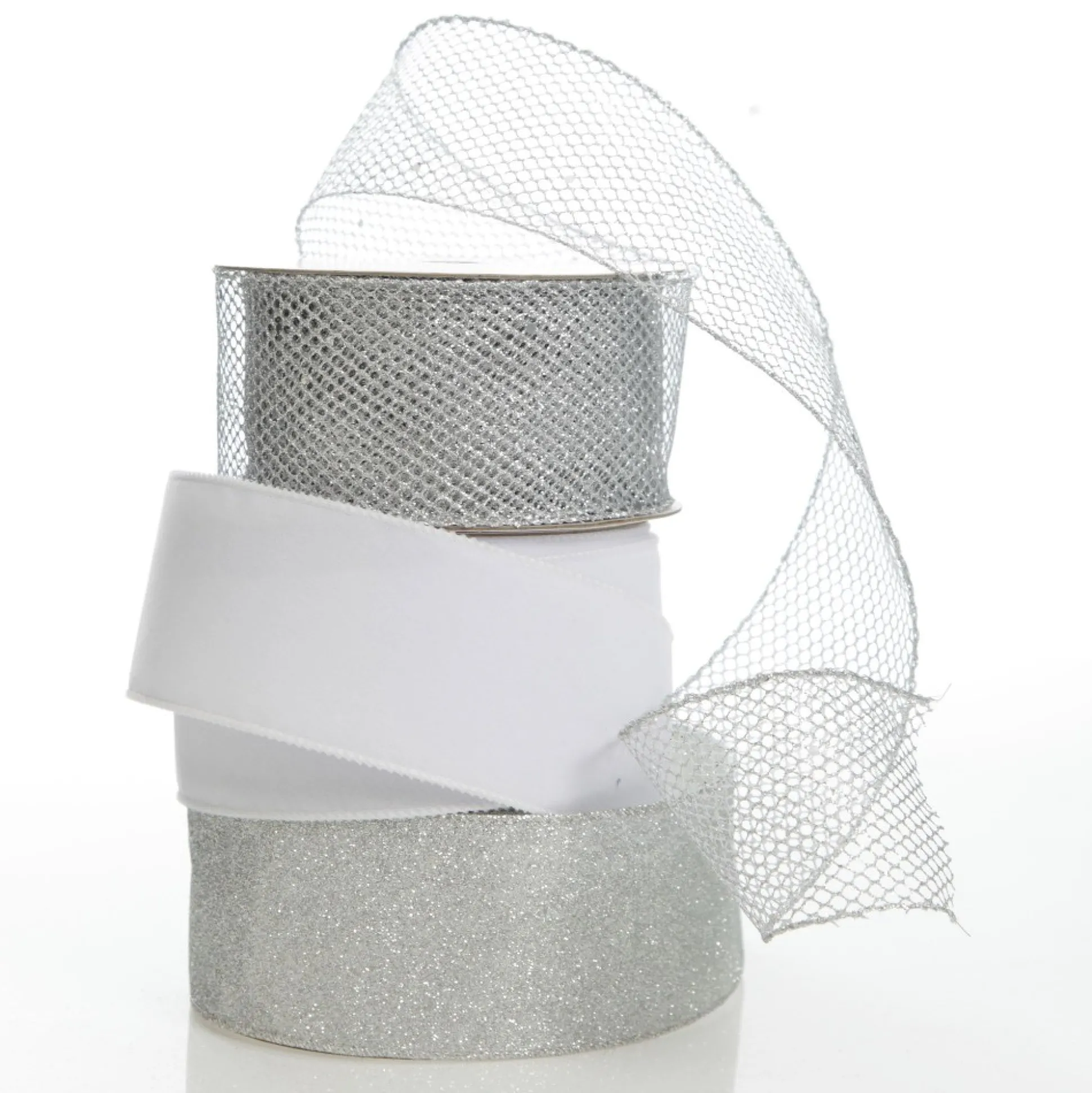 Silver Glitter Wired Christmas RIbbon - 6.5cm Ribbons|