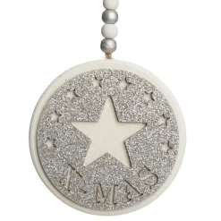 Silver Glitter Wooden Hanging Decorations with Christmas Cut Outs - Set of 3 Christmas Tree Decorations|