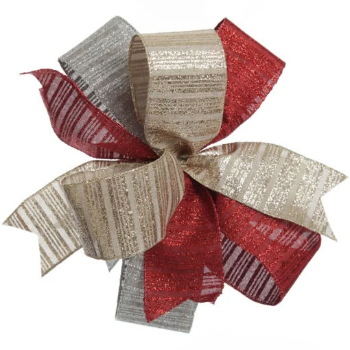 Silver Grey Glitter and Linen Striped Wired Ribbon - 6.5cm Ribbons|