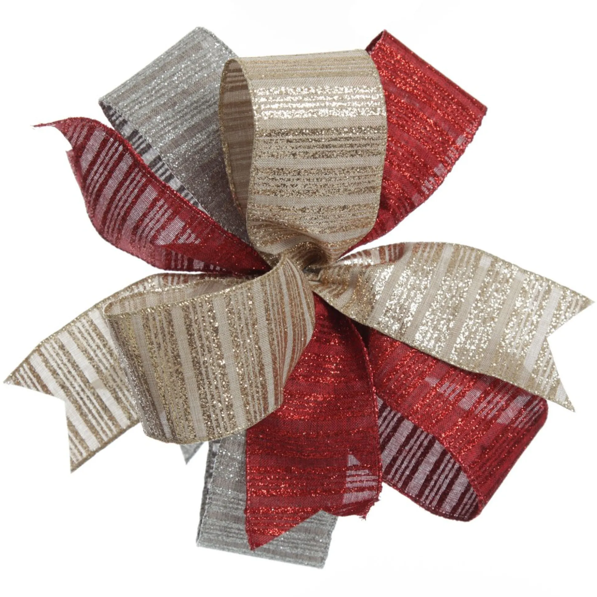 Silver Grey Glitter and Linen Striped Wired Ribbon - 6.5cm Ribbons|