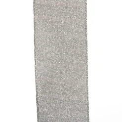 Silver Grey Glitter and Linen Striped Wired Ribbon - 6.5cm Ribbons|