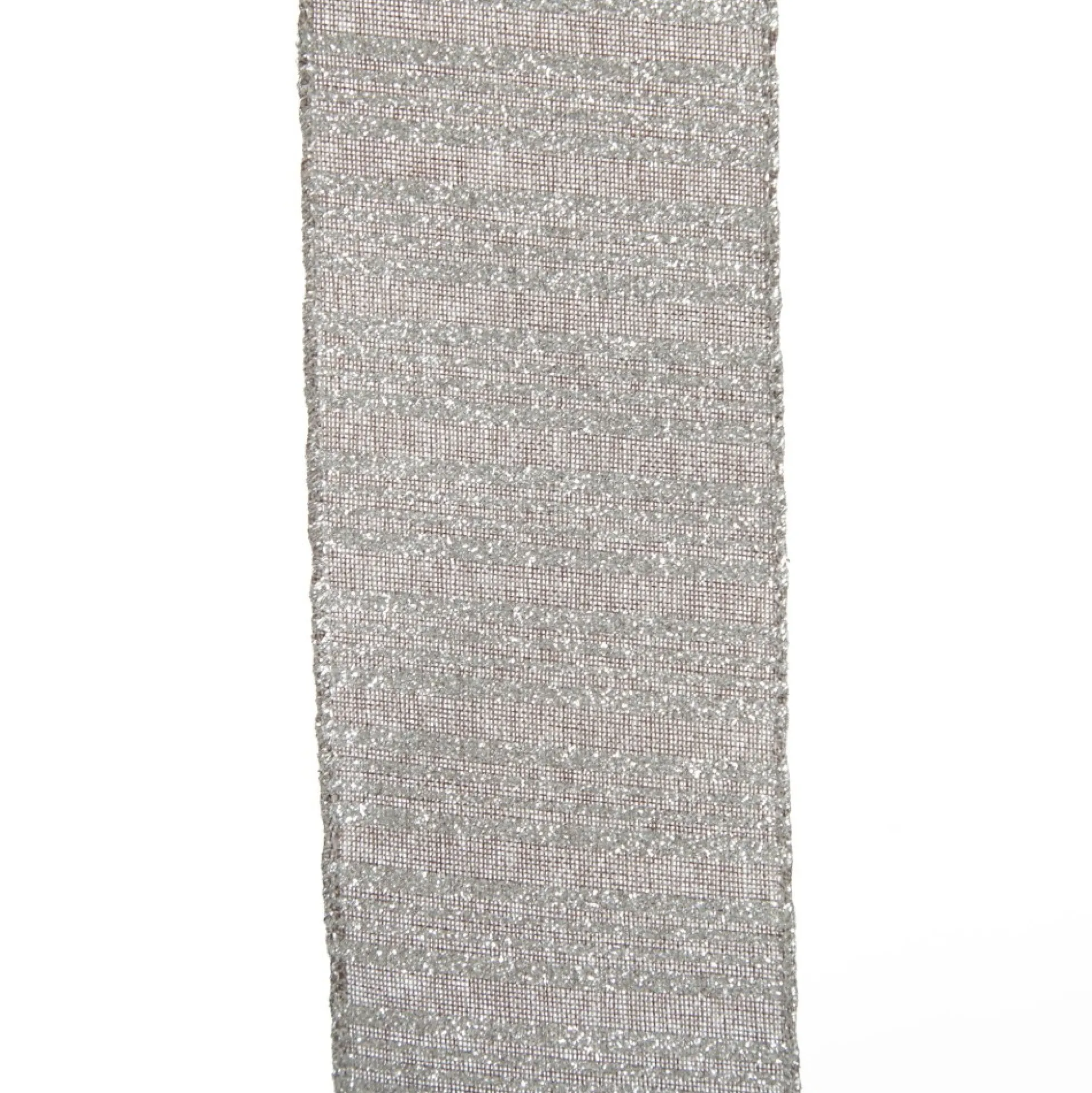 Silver Grey Glitter and Linen Striped Wired Ribbon - 6.5cm Ribbons|