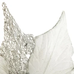 Silver Mesh and White Satin Poinsettia Flower Clip Christmas Flowers|