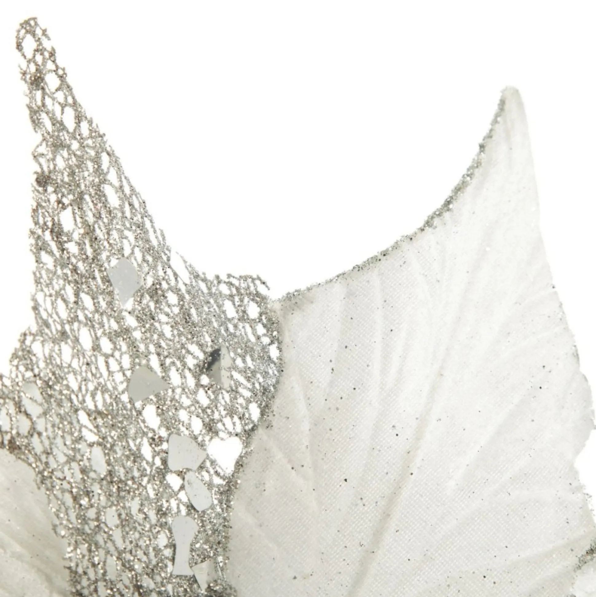 Silver Mesh and White Satin Poinsettia Flower Clip Christmas Flowers|