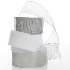 Silver Mesh Wired Christmas RIbbon - 6.5cm Ribbons|