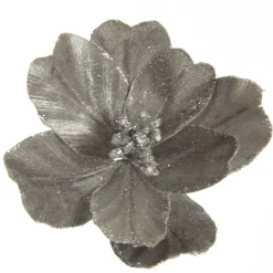 Silver Satin Magnolia Flower Stem with Glitter Trim Christmas Flowers|