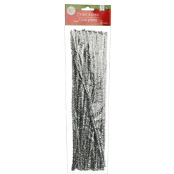 Silver Tinsel Chenille Stem Pipe Cleaners - Pack of 45 Christmas Craft Supplies|