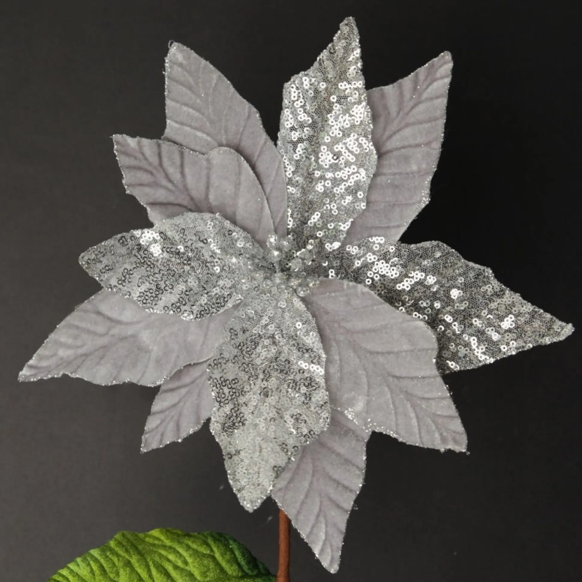 Silver Velvet Sequin Flower Christmas Flowers|